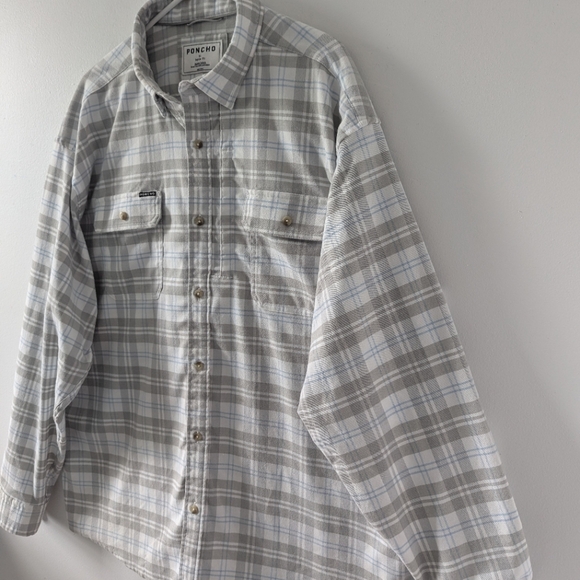 Poncho Men's Regular Fit Magnetic Pockets Flannel Shirt Size XL White/Gray/Blue - Picture 8 of 12